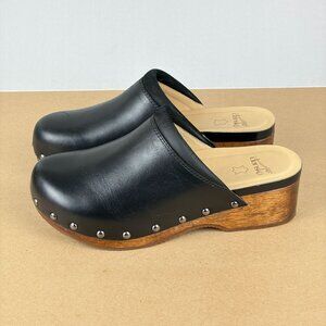 Dansko Andie Leather Mules Clogs Womens 9.5/10 EU 40 Black Brown Wood Sole